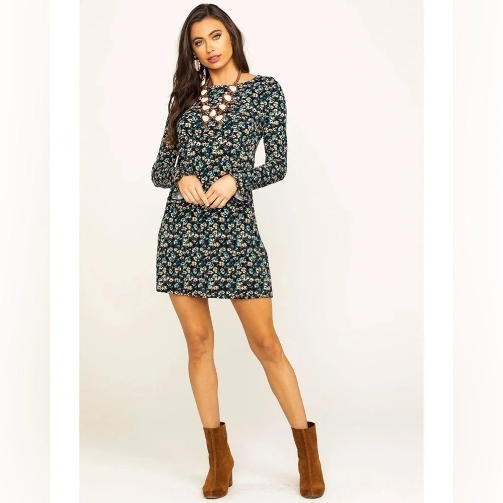Free People women’s Say hello Floral Long Sleeve mini Dress size SP